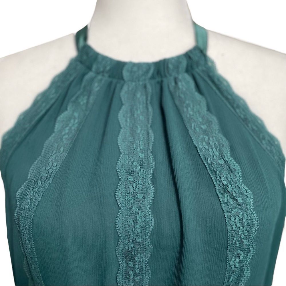 Y2K Victoria's Secret Forest Green Lace Halter Open Back Mini Dress 2 Feminine - Picture 2 of 11